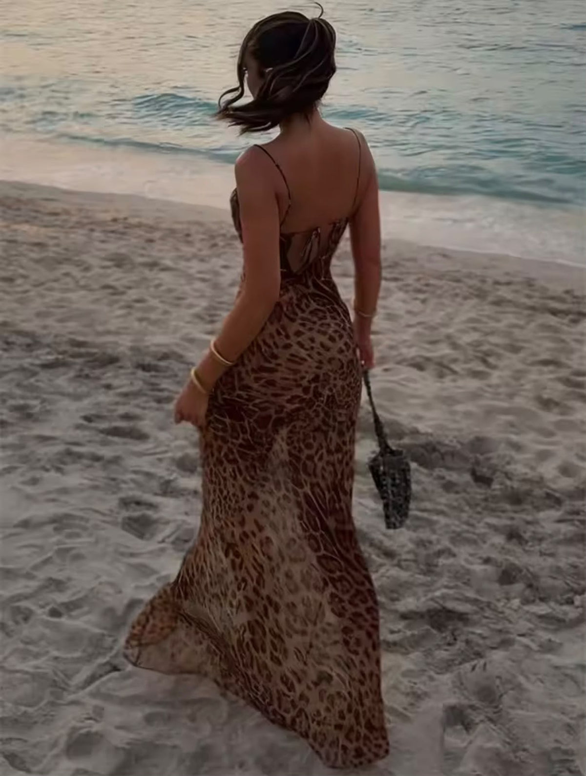 Vestido largo de estampado de leopardo